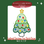 Scalloped Christmas Tree Sketch Design for Machine Embroidery, Christmas Tree Embroidery Design, Sketch Christmas Tree Design