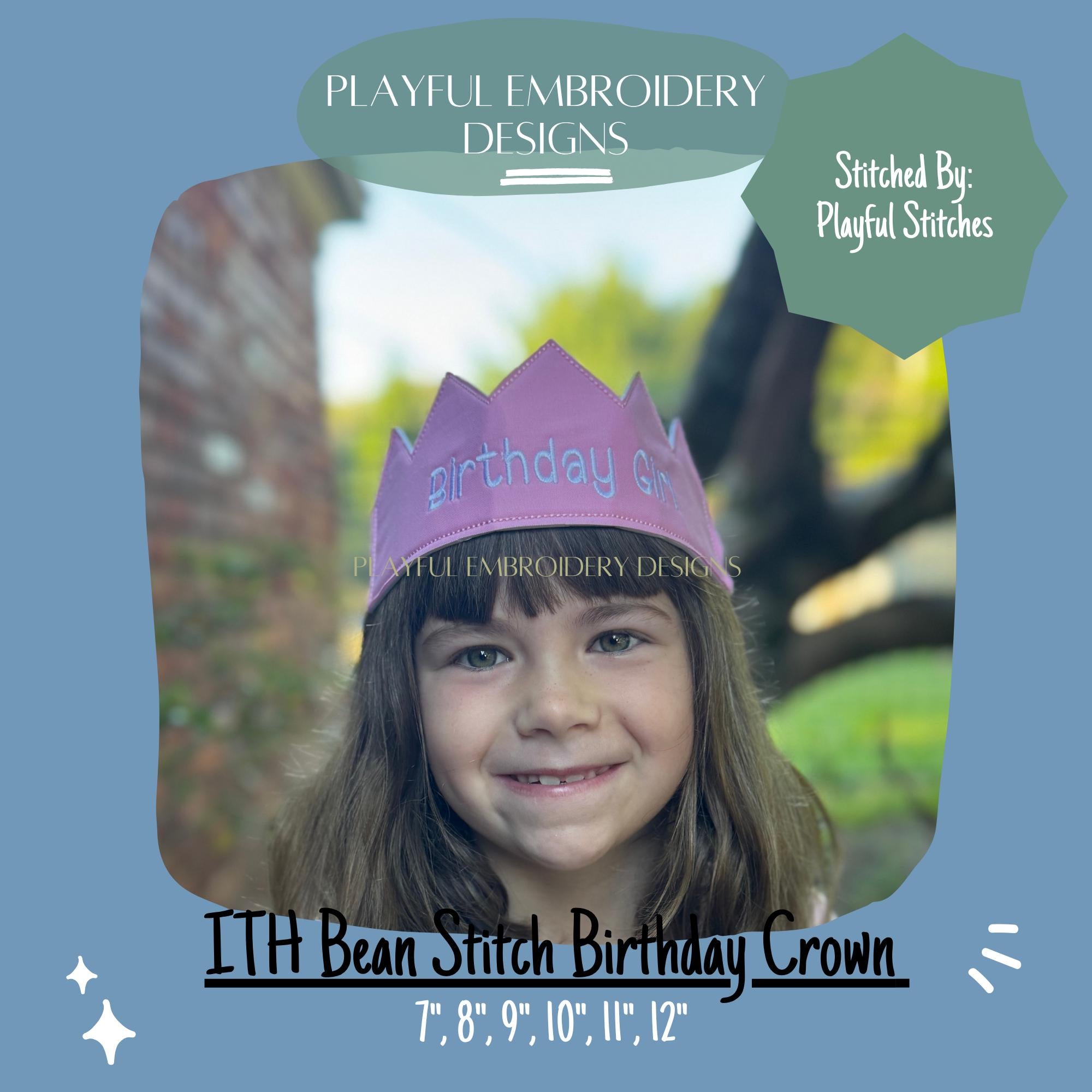 In The Hoop Birthday Crown Machine Embroidery Design, ITH Crown Design, ITH Birthday Crown, Bean Stitch Edge Birthday Crown digital download