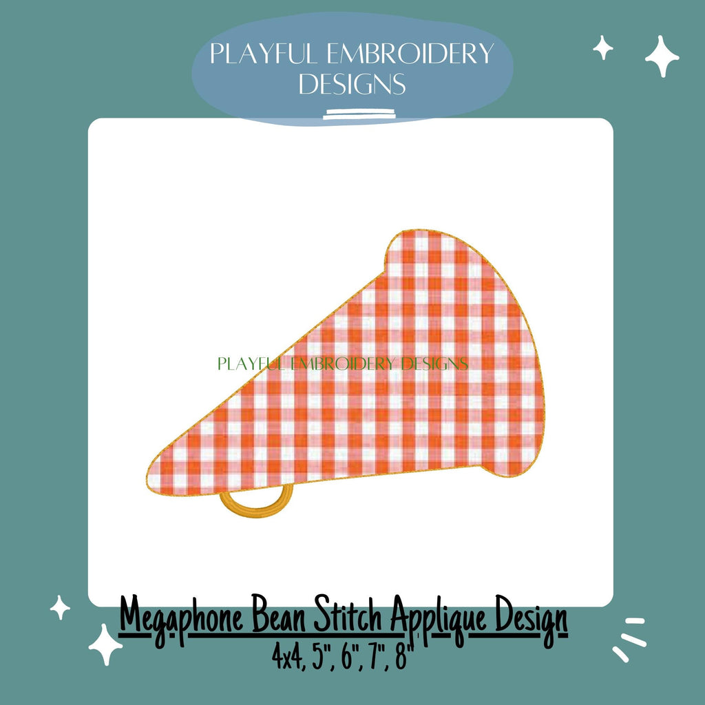 Megaphone Bean Stitch Applique Design for Machine Embroidery, Team Spirit Embroidery Design, Cheerleader Design, Bean Stitch Applique