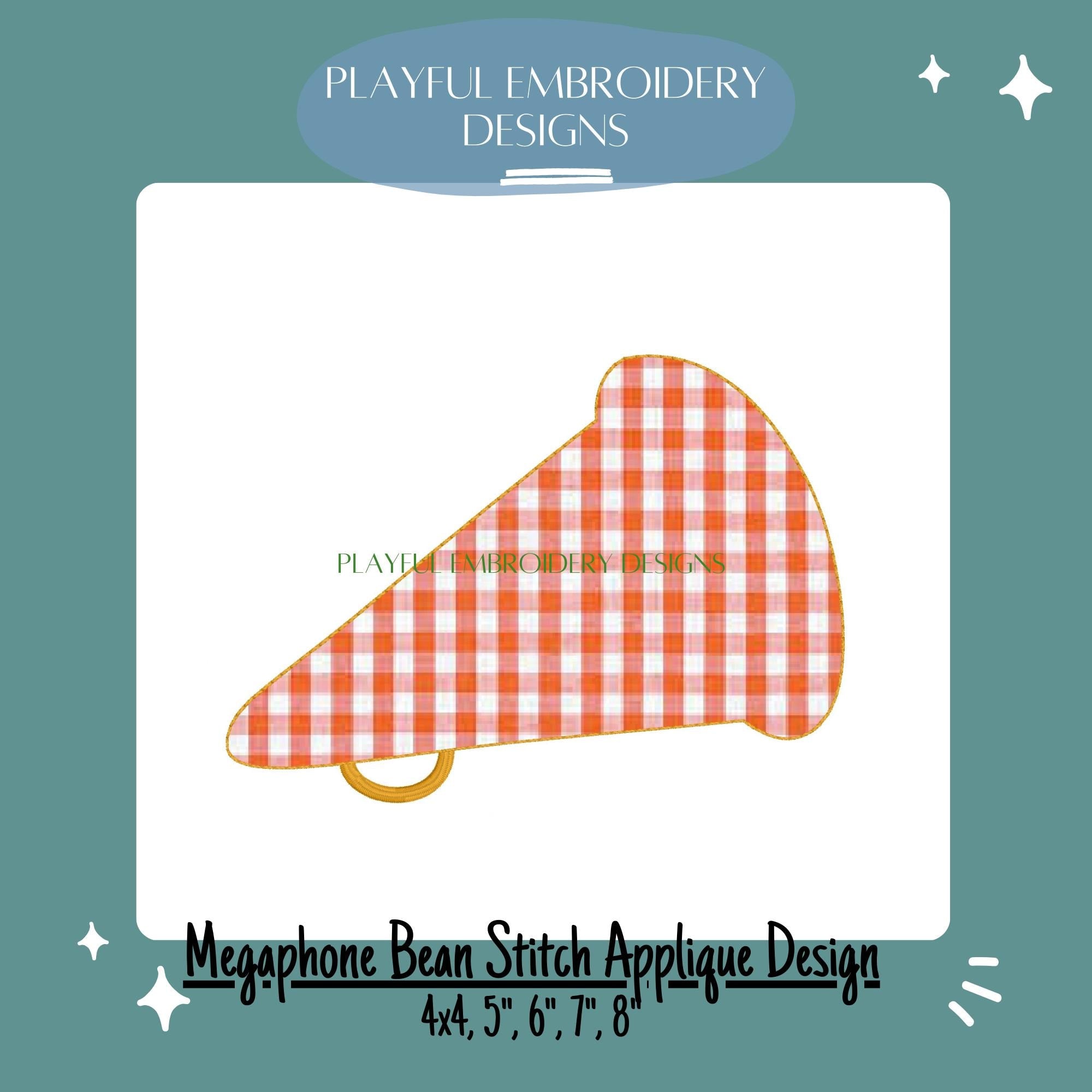 Megaphone Bean Stitch Applique Design for Machine Embroidery, Team Spirit Embroidery Design, Cheerleader Design, Bean Stitch Applique