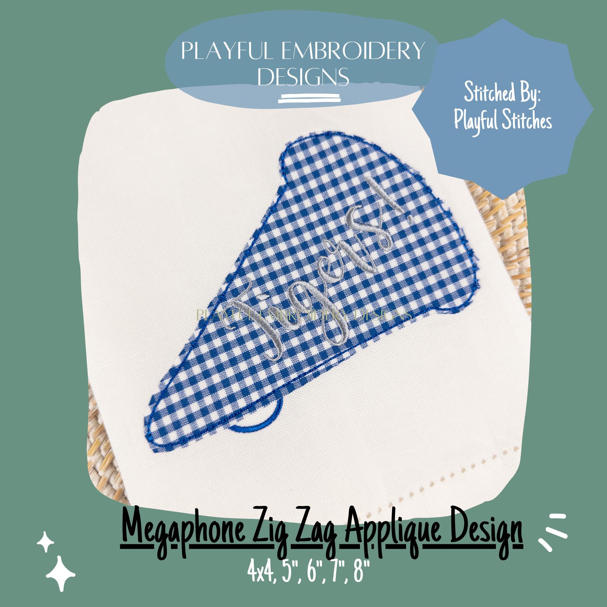 Megaphone Zig Zag Stitch Applique Design for Machine Embroidery, Team Spirit Embroidery Design, Cheerleader Design, Zig Zag Stitch Applique
