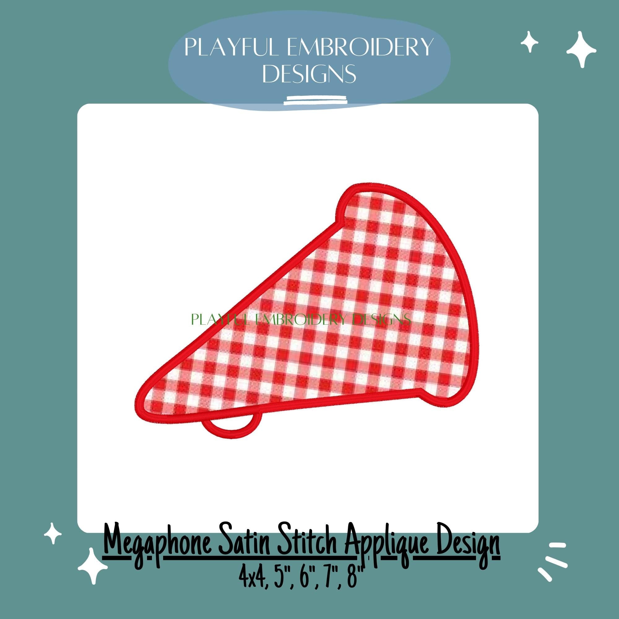 Megaphone Satin Stitch Applique Design for Machine Embroidery, Team Spirit Embroidery Design, Cheerleader Design, Satin Stitch Applique