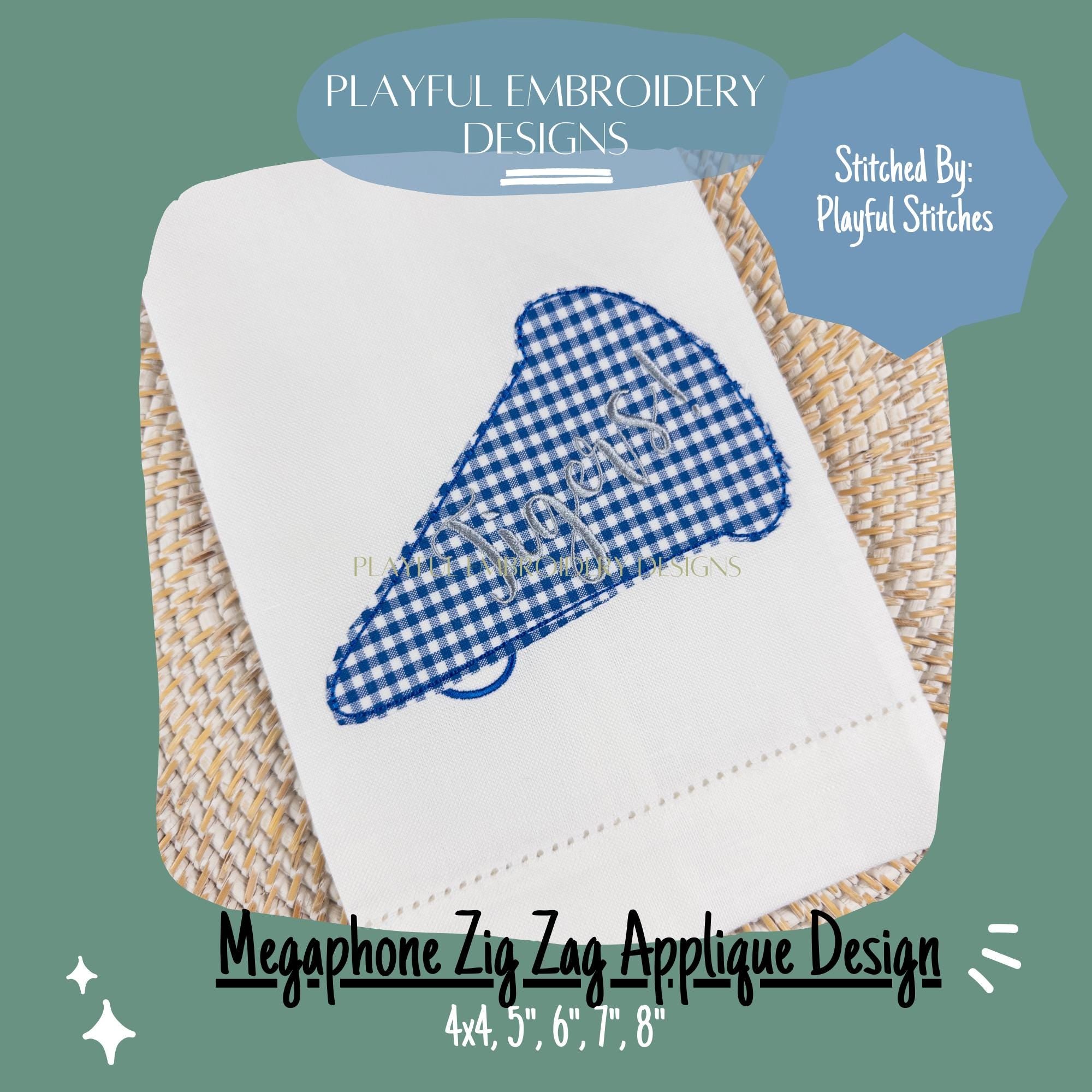 Megaphone Zig Zag Stitch Applique Design for Machine Embroidery, Team Spirit Embroidery Design, Cheerleader Design, Zig Zag Stitch Applique