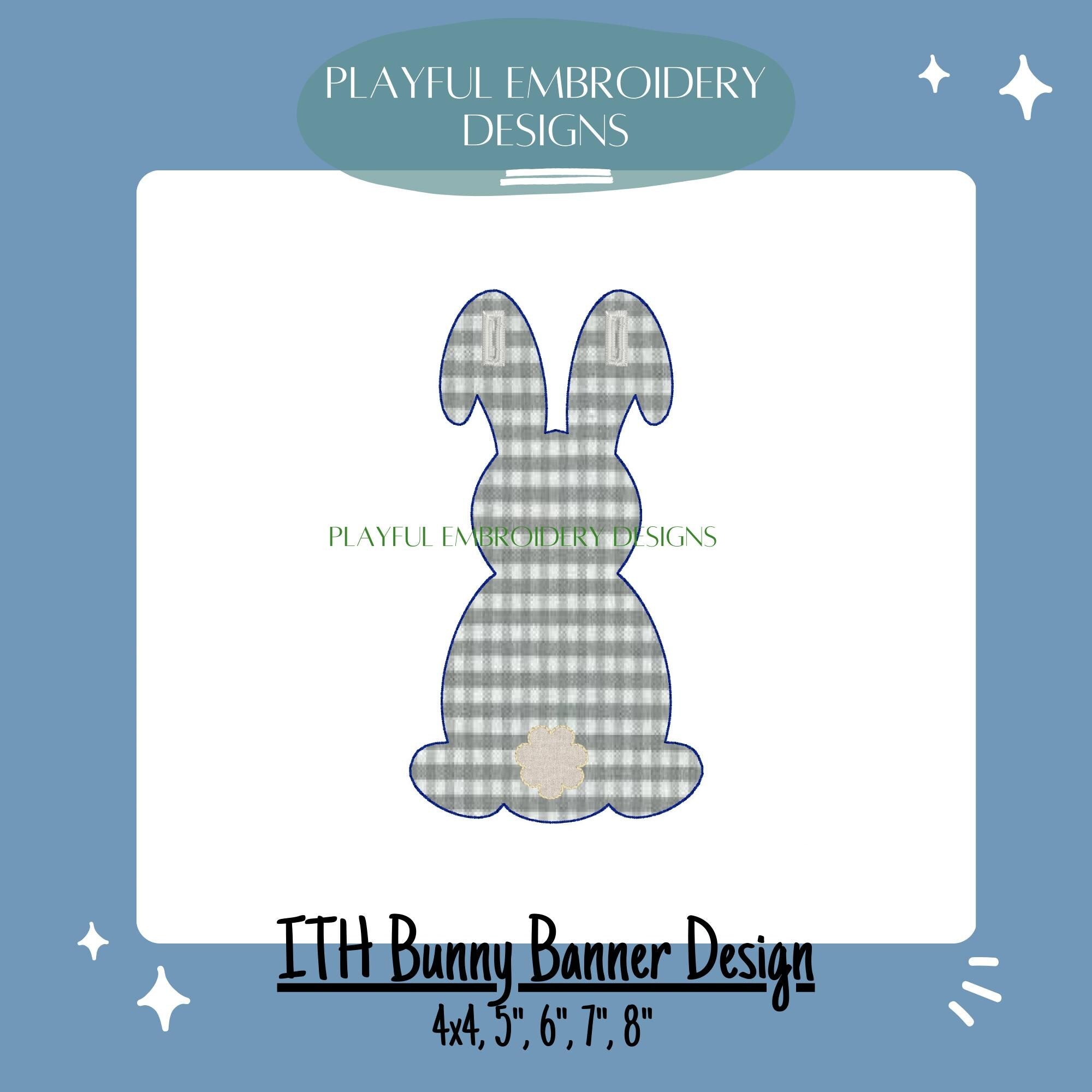 In The Hoop Bunny Banner Machine Embroidery Design, ITH Easter Banner Design, Bean Stitch Bunny Banner, In the Hoop Bunny Banner Design