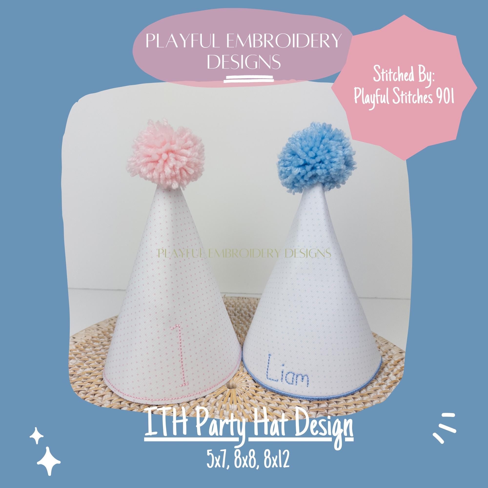 In The Hoop Party Hat Machine Embroidery Design, Simple ITH Party Hat Design, ITH Birthday Hat, 5x7, 8x8, 8x12, digital download