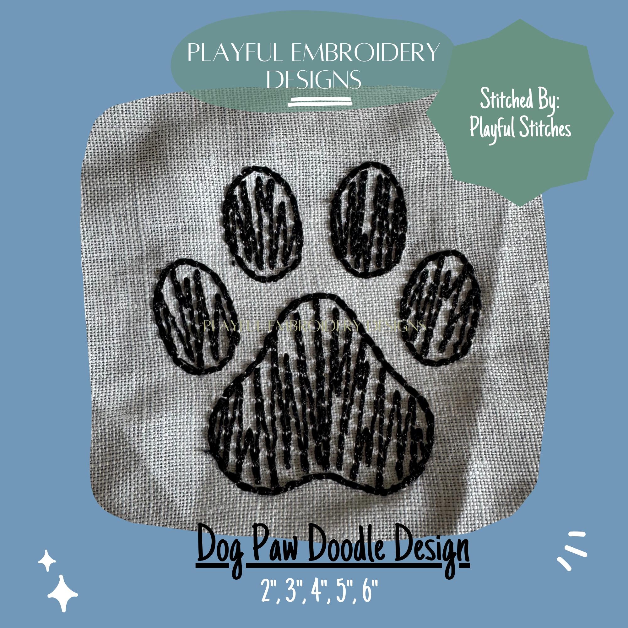 Dog Doodle Paw Print Machine Embroidery Design, Scribble Dog Paw Embroidery Design, Playful Embroidery Designs, Digital Download