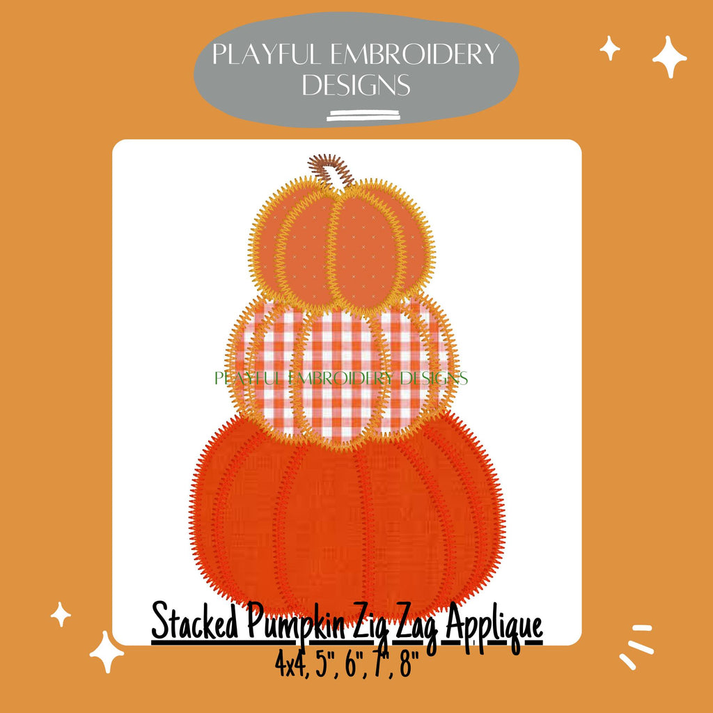Stacked Pumpkin Trio Zig Zag Stitch Applique Machine Embroidery Design, Applique Pumpkin Design, Simple Pumpkin Design, Digital Download