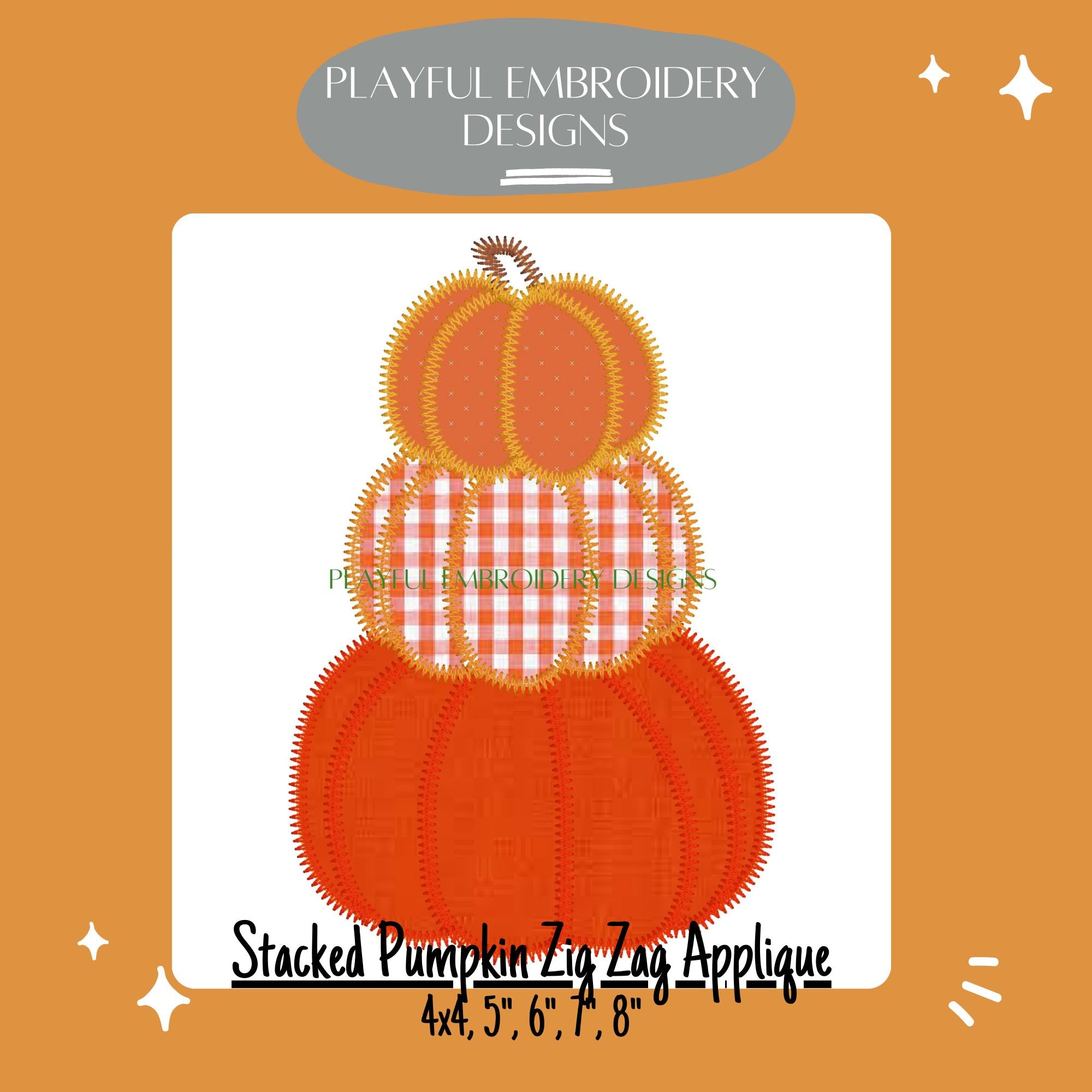 Stacked Pumpkin Trio Zig Zag Stitch Applique Machine Embroidery Design, Applique Pumpkin Design, Simple Pumpkin Design, Digital Download