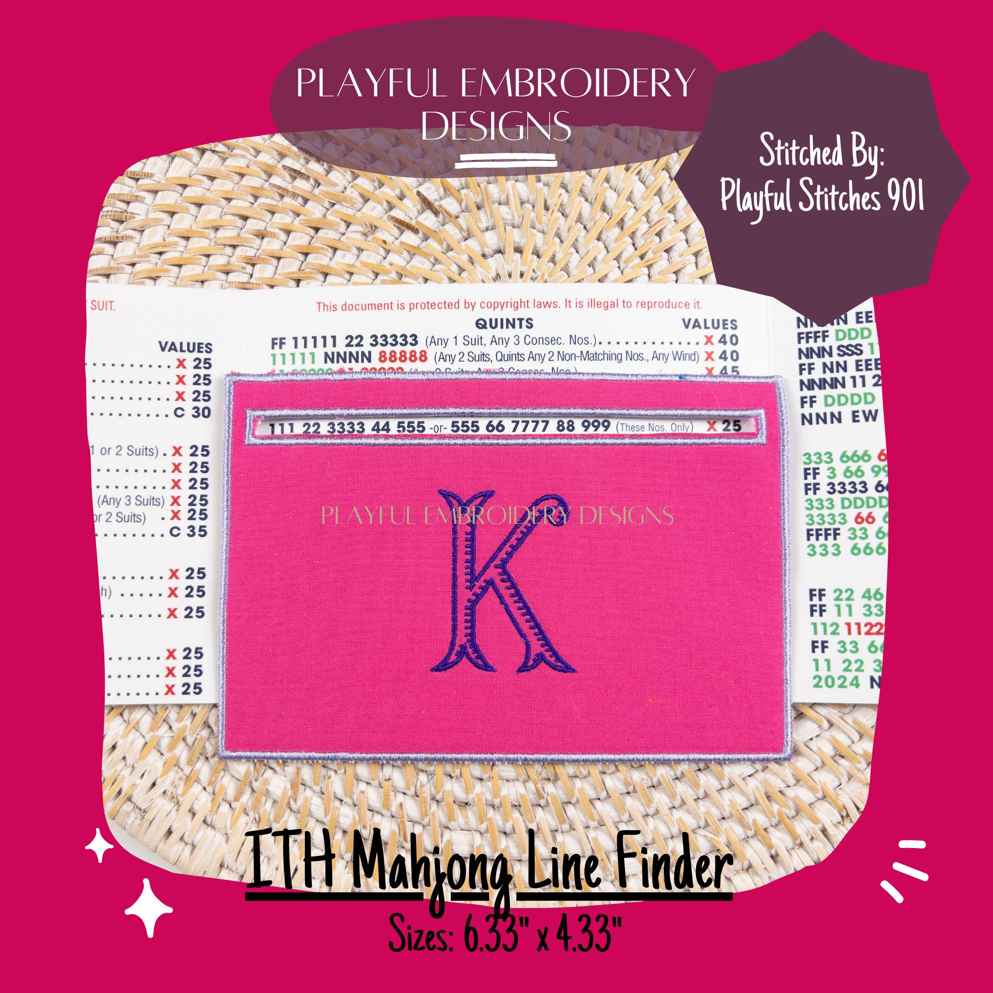 In The Hoop Mahjong Line Finder Machine Embroidery Design, Rectangle ITH Mahj Line Reader, Simple ITH Project, 5x7 hoop