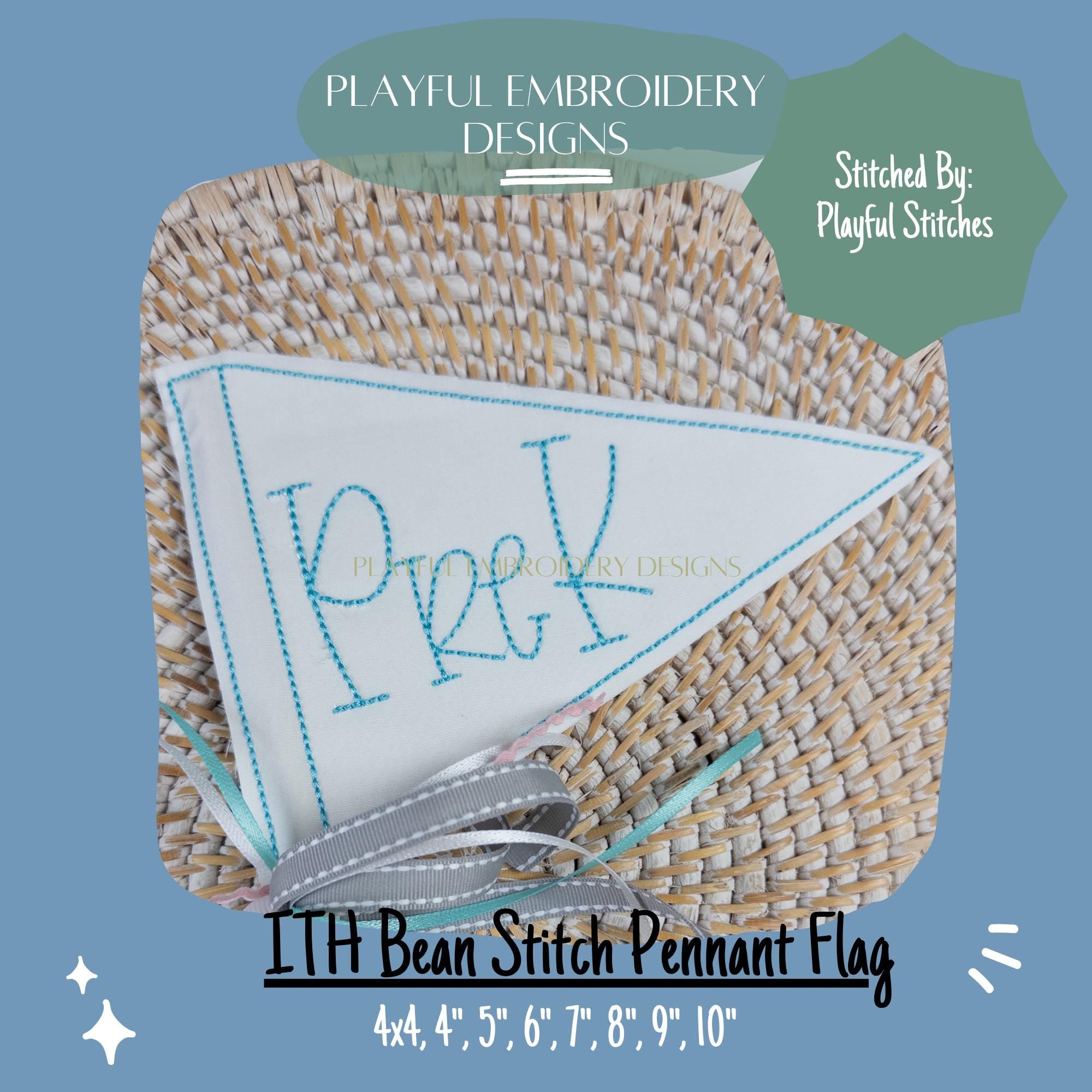 In The Hoop Bean Stitch Pennant Flag Machine Embroidery Design, Simple ITH Pennant Flag, 4x4, 5x7, 6x10, 8x8