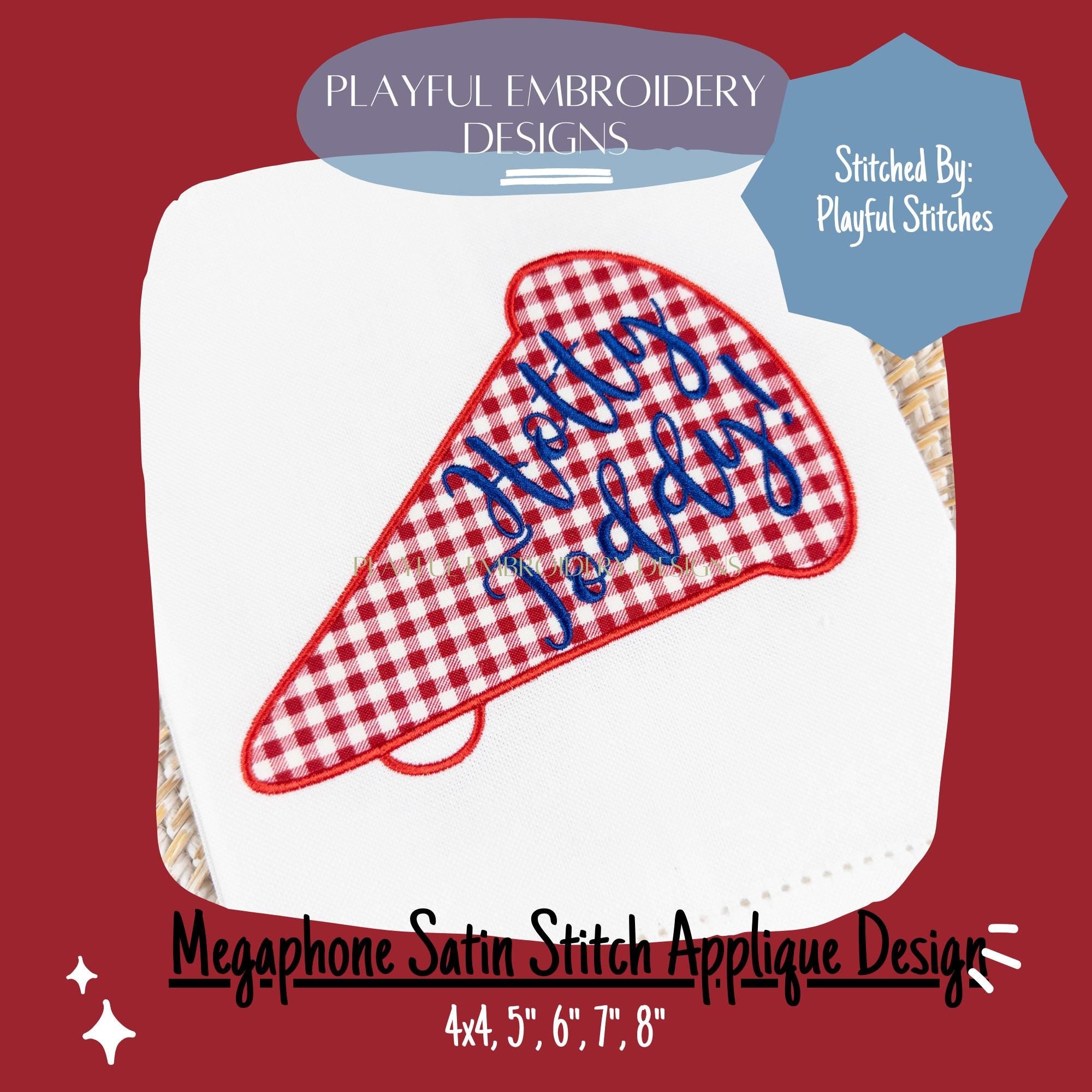Megaphone Satin Stitch Applique Design for Machine Embroidery, Team Spirit Embroidery Design, Cheerleader Design, Satin Stitch Applique