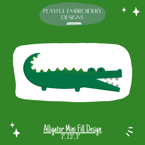 Alligator Mini Machine Embroidery Design, Fill Stitched Alligator Embroidery Design (Digital Download)