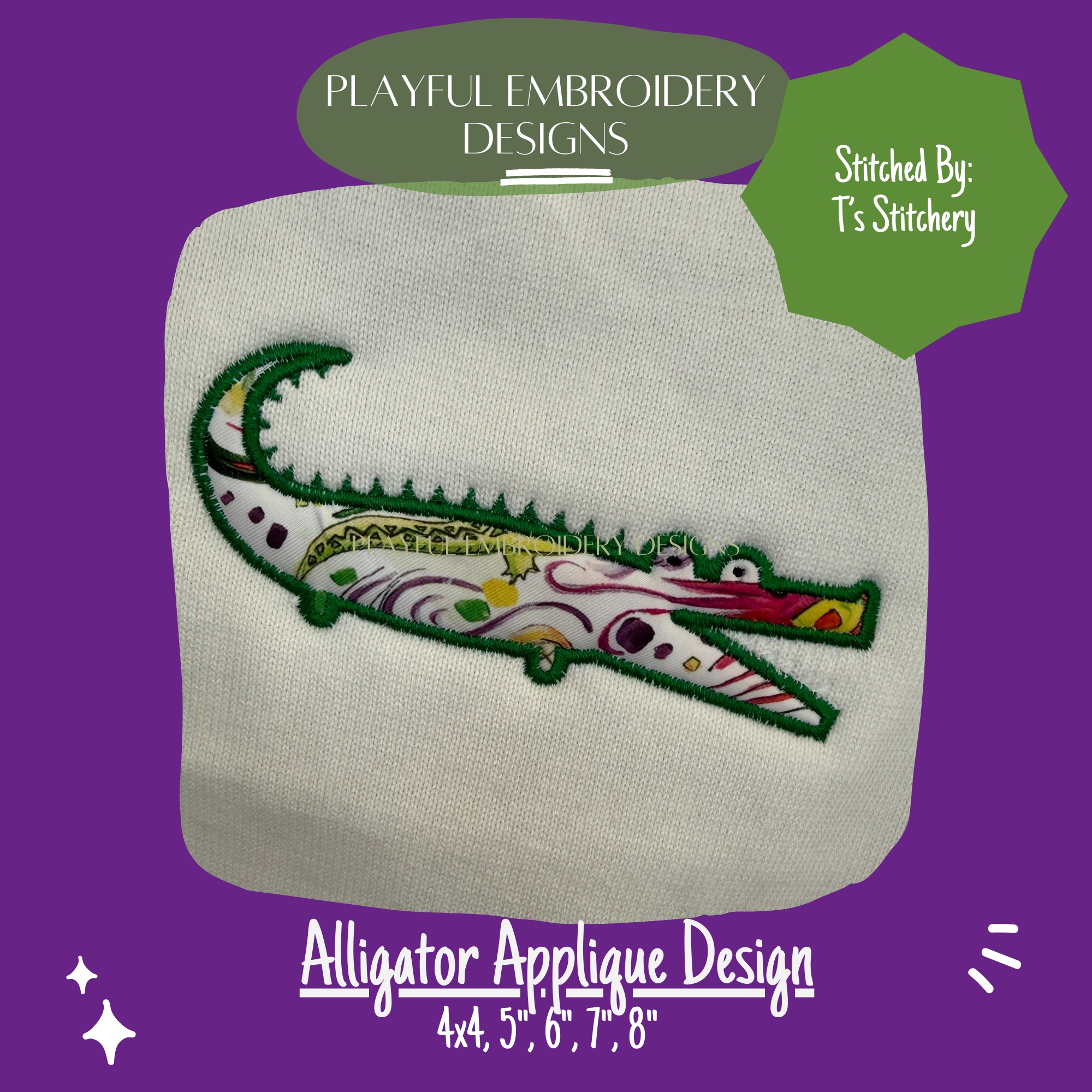 Alligator Applique Design for Machine Embroidery (Digital Download)