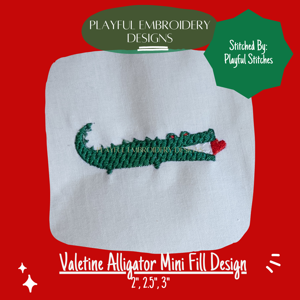 Alligator with Hearts Mini Machine Embroidery Design, Valentine Alligator Embroidery Design (Digital Download)