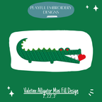 Alligator with Hearts Mini Machine Embroidery Design, Valentine Alligator Embroidery Design (Digital Download)