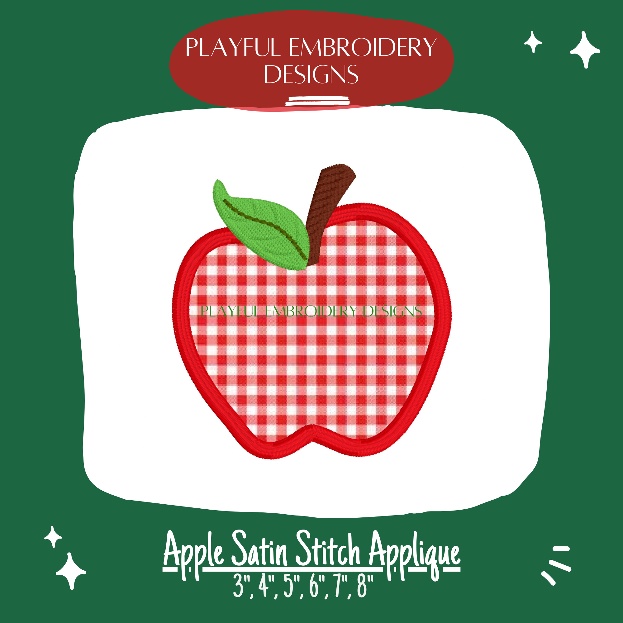 Satin Stitch Apple Applique Machine Embroidery Design (Digital File)