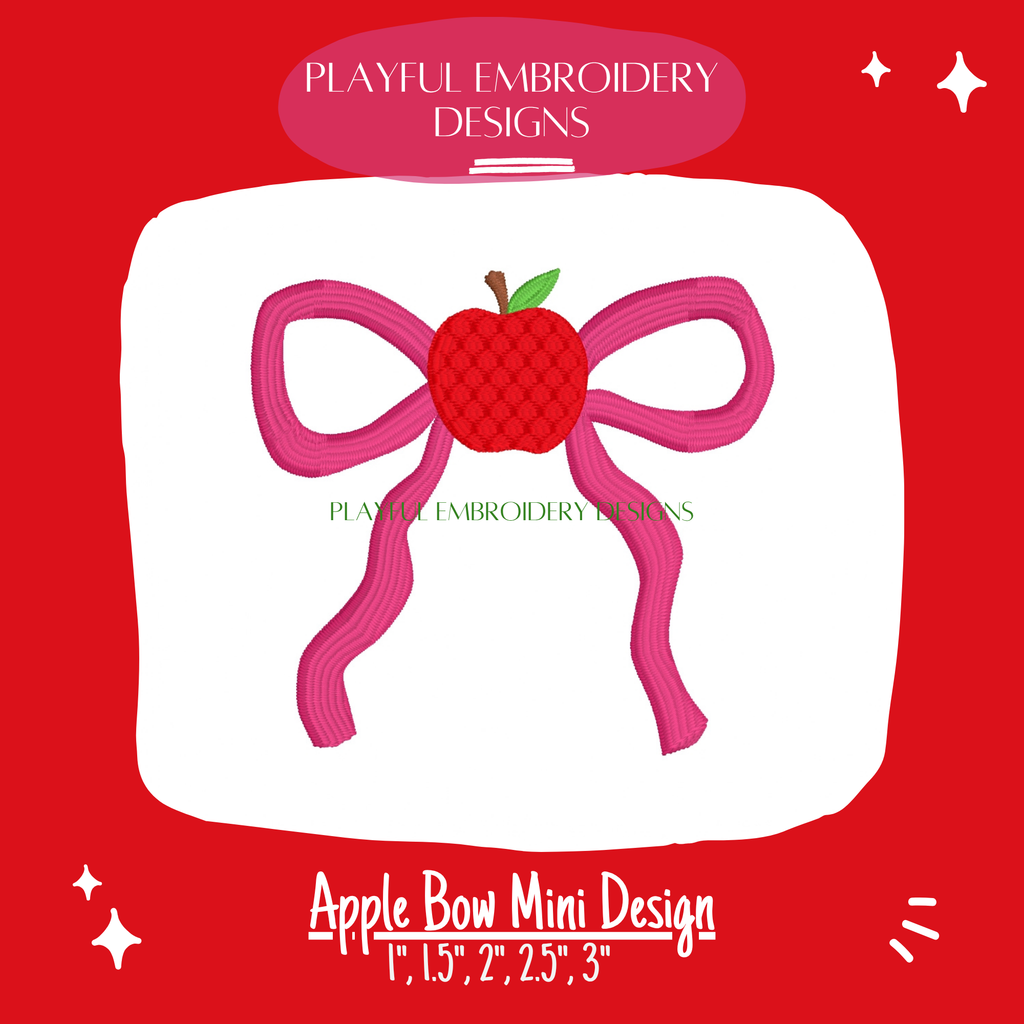 Apple Bow Mini Design for Machine Embroidery (Digital Download)