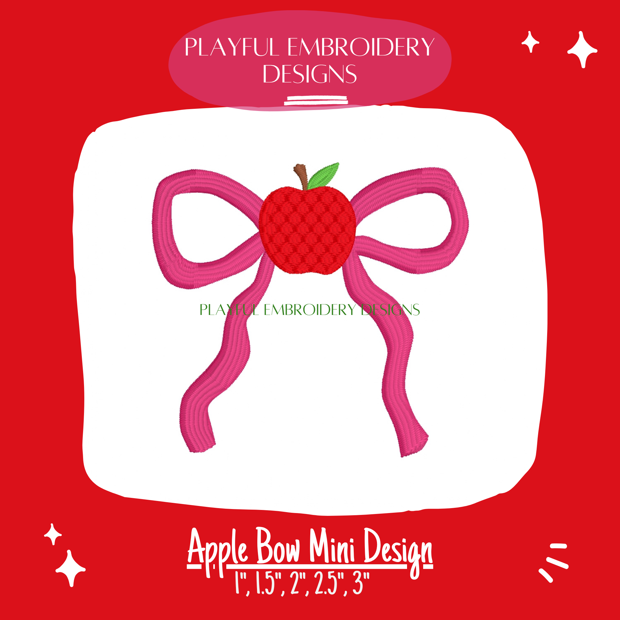 Apple Bow Mini Design for Machine Embroidery (Digital Download)