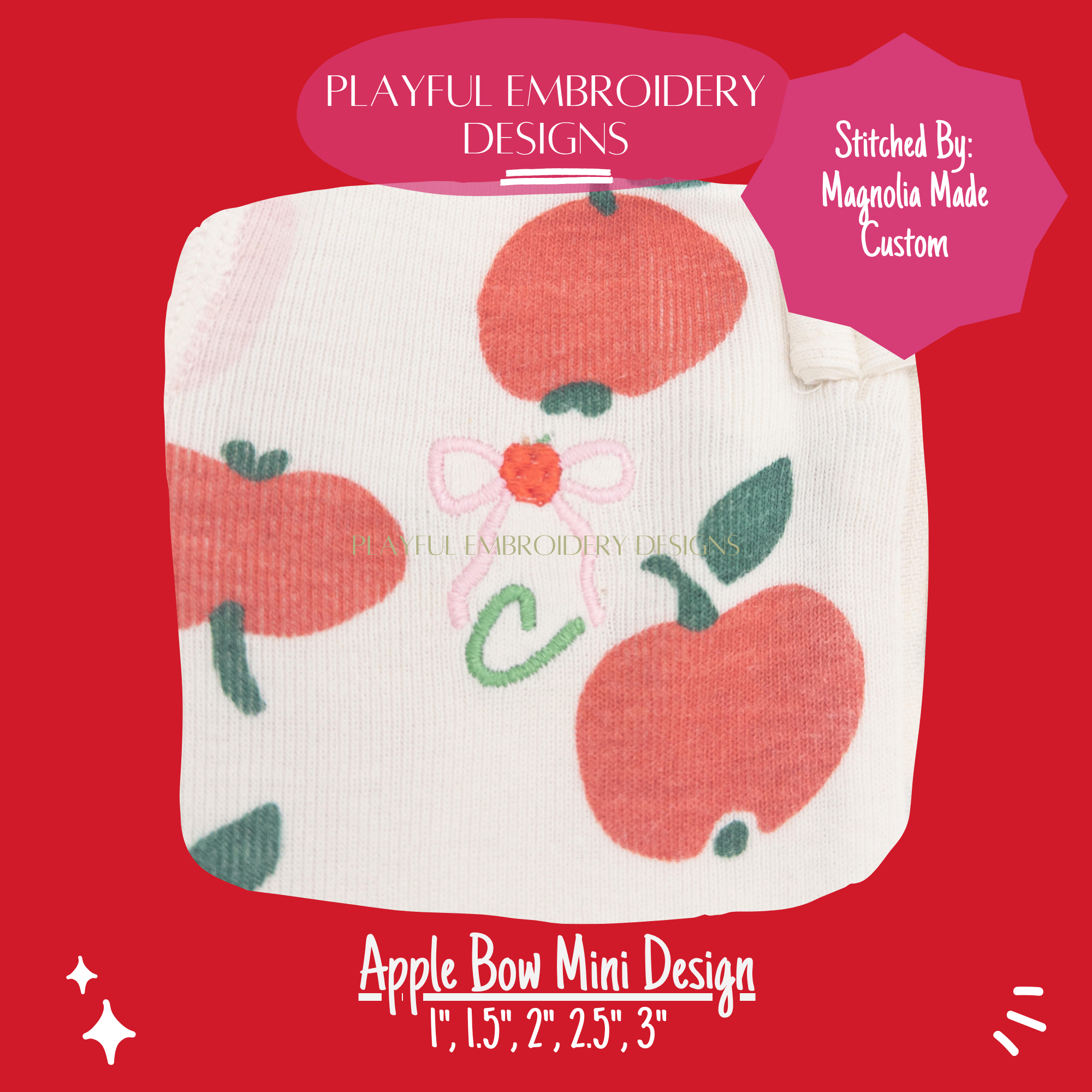 Apple Bow Mini Design for Machine Embroidery (Digital Download)