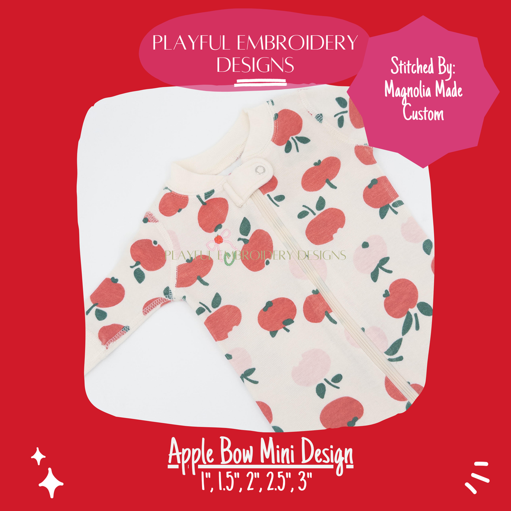 Apple Bow Mini Design for Machine Embroidery (Digital Download)