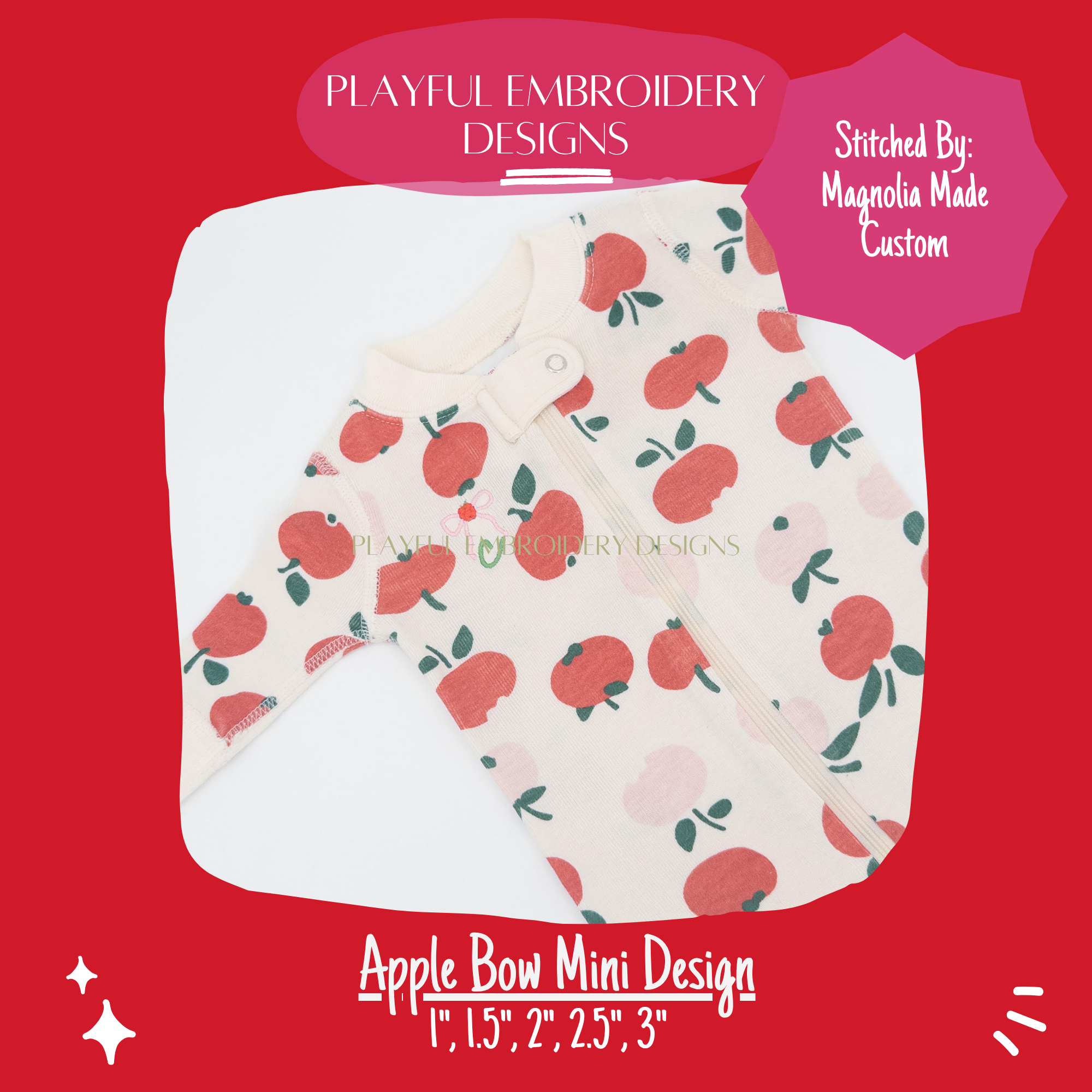 Apple Bow Mini Design for Machine Embroidery (Digital Download)