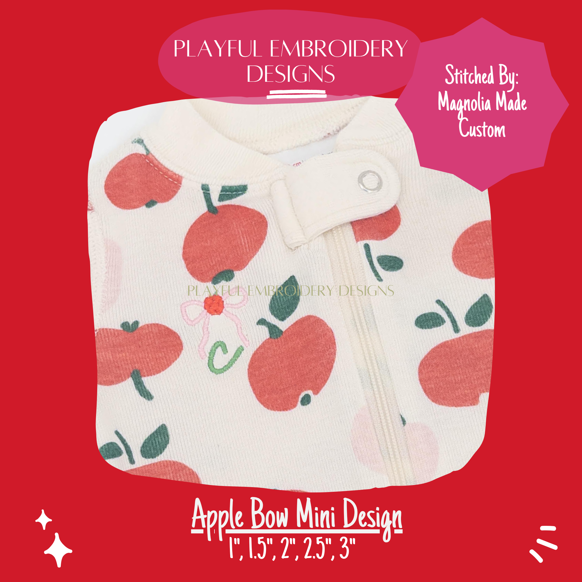 Apple Bow Mini Design for Machine Embroidery (Digital Download)