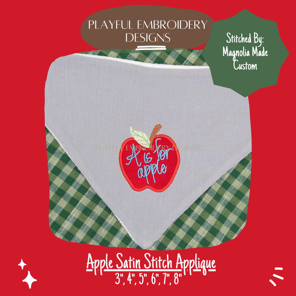 Satin Stitch Apple Applique Machine Embroidery Design (Digital File)