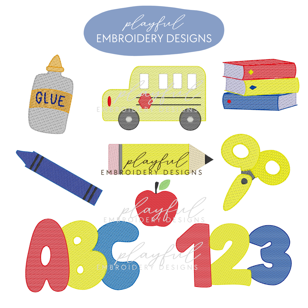 Back to School Mini Shadow Work Embroidery Design Bundle (Digital Download)