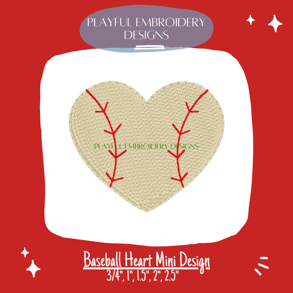 Baseball Heart Mini Embroidery Design (Digital Download)