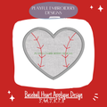 Baseball Heart Satin Stitch Applique Embroidery Design (Digital File)