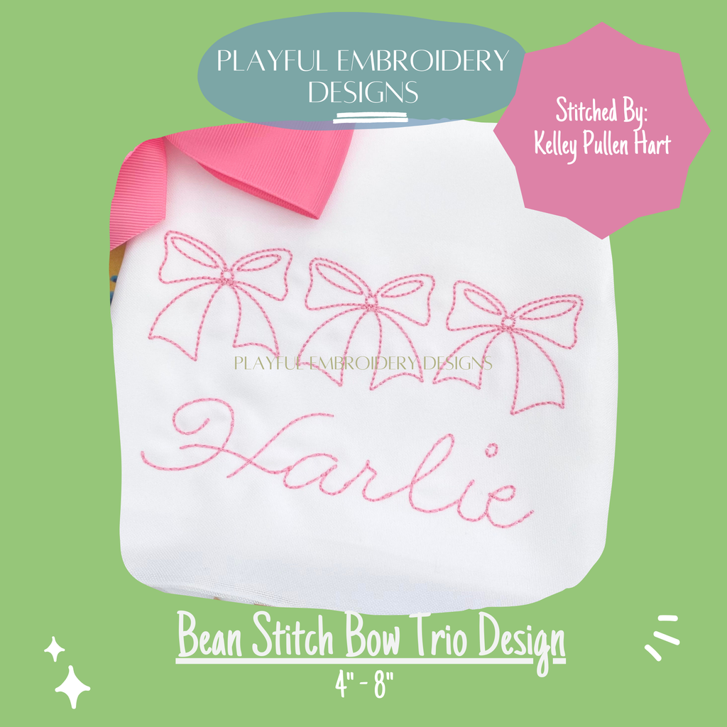 Bow Trio Machine Embroidery Design, Bean Stitch Bow Trio Design, Vintage Bow Design
