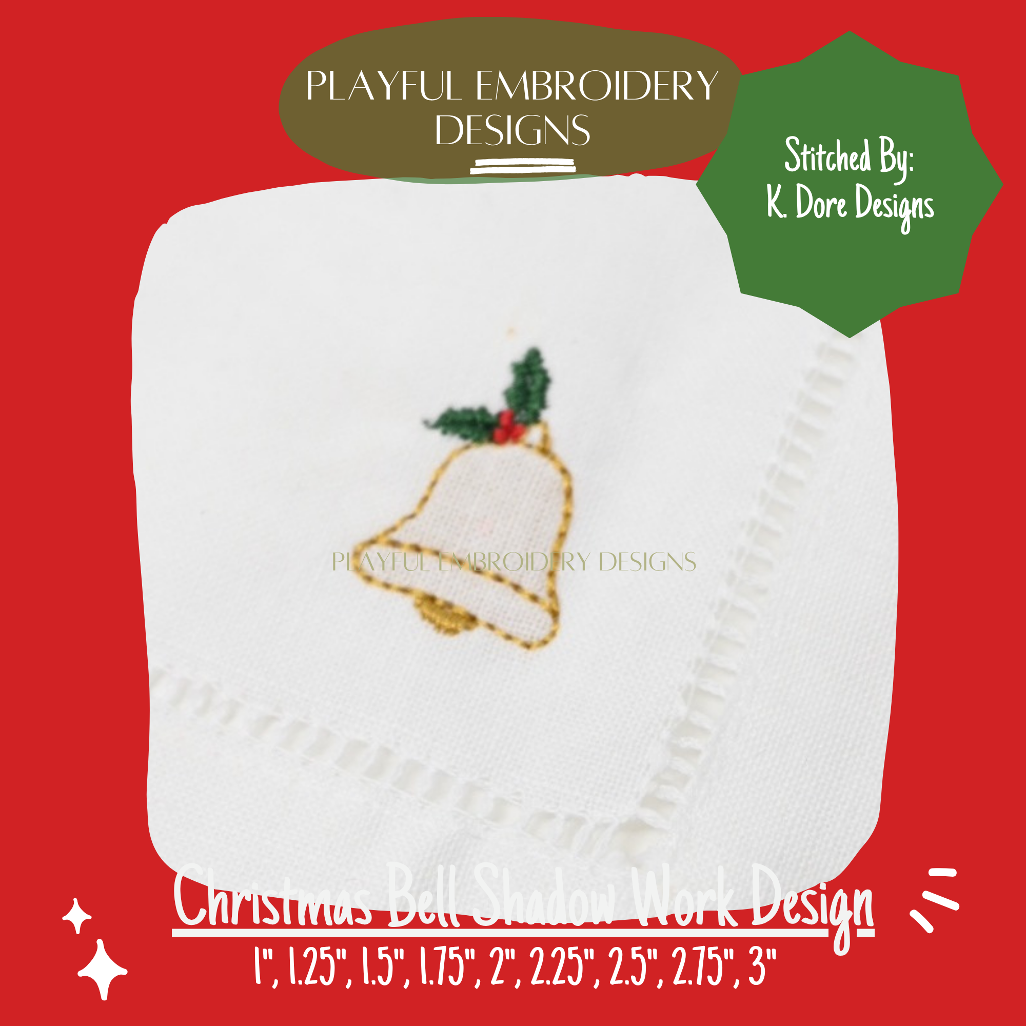 Christmas Bell Shadow Work Mini Embroidery design, Bell Shadow work Machine Embroidery Design, Digital Download