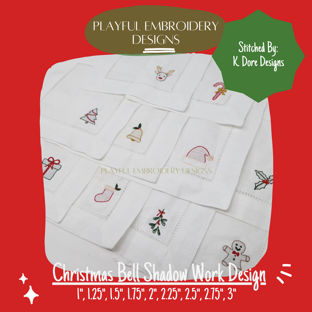 Christmas Bell Shadow Work Mini Embroidery design, Bell Shadow work Machine Embroidery Design, Digital Download