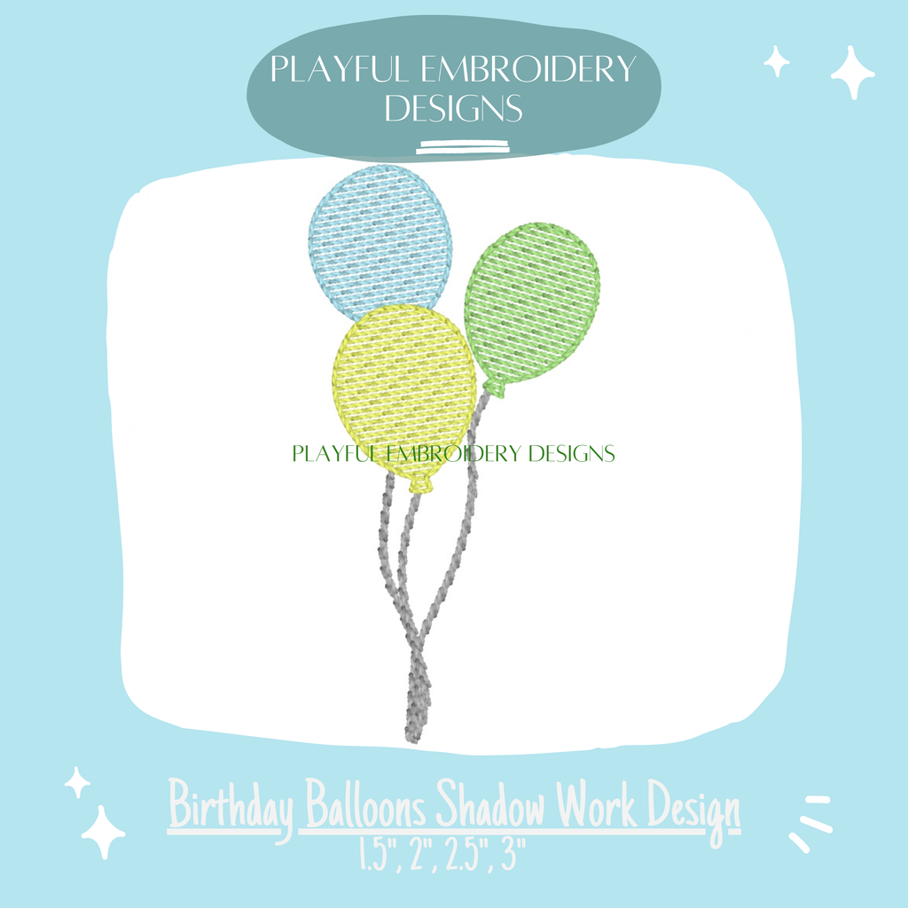 Birthday Balloon Shadow Work Machine Embroidery Design (Digital Download)