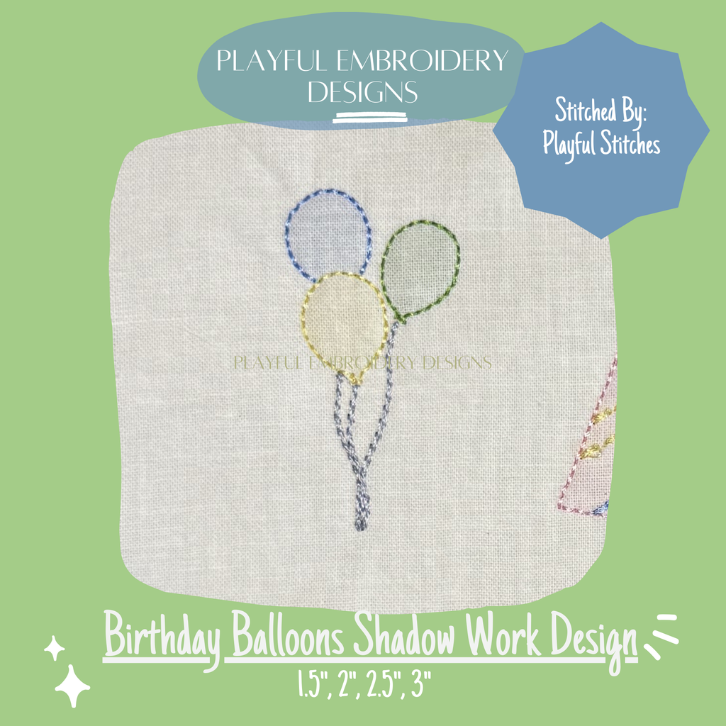 Birthday Balloon Shadow Work Machine Embroidery Design (Digital Download)