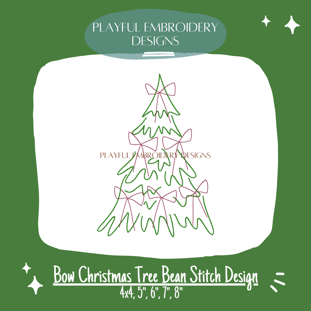 Bean Stitch Bow Christmas Tree Machine Embroidery Design (Digital File)