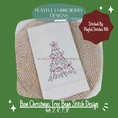 Bean Stitch Bow Christmas Tree Machine Embroidery Design (Digital File)