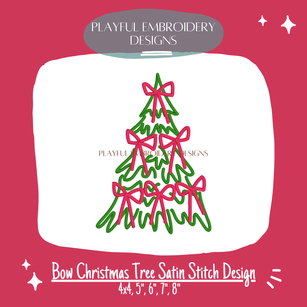 Satin Stitch Bow Christmas Tree Machine Embroidery Design (Digital File)