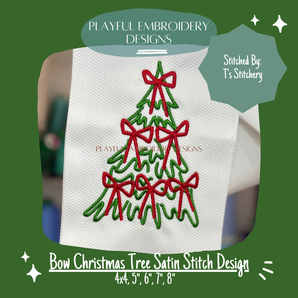 Satin Stitch Bow Christmas Tree Machine Embroidery Design (Digital File)
