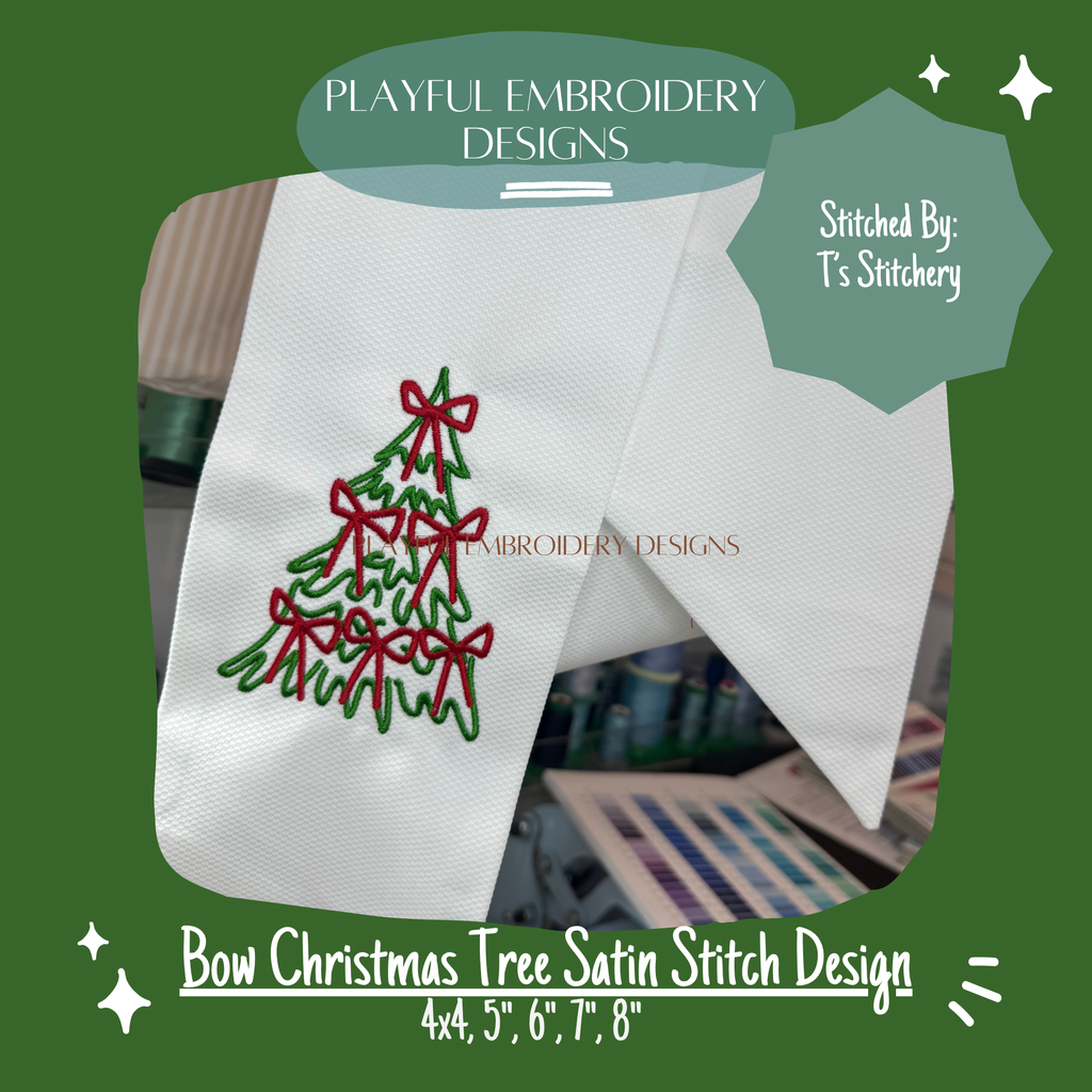 Satin Stitch Bow Christmas Tree Machine Embroidery Design (Digital File)