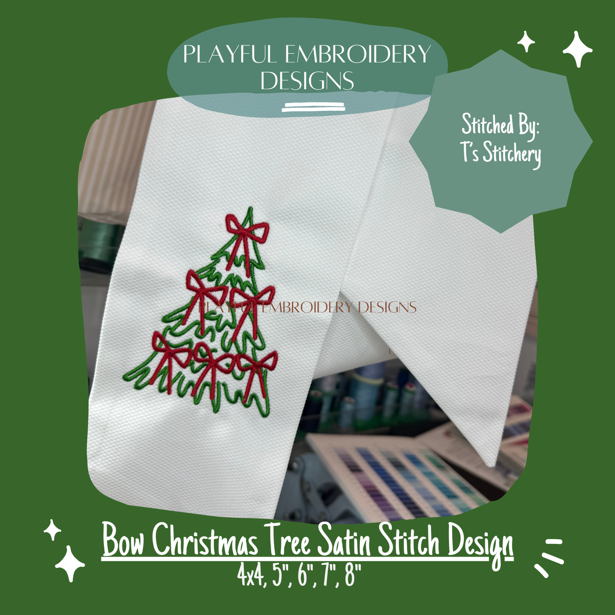 Satin Stitch Bow Christmas Tree Machine Embroidery Design (Digital File)
