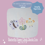 Butterfly Flower and Chick Sketch Trio Design for Machine Embroidery (Digital Download)