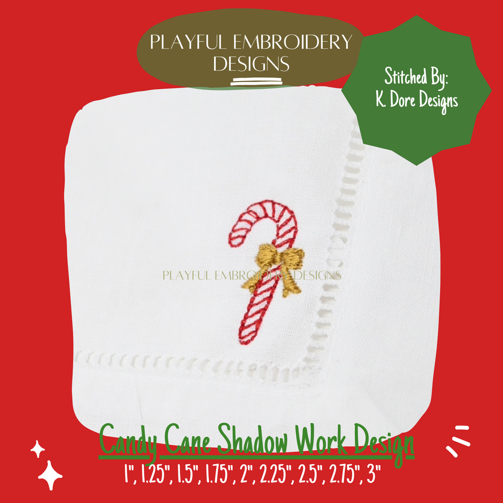 Candy Cane Shadow Work Mini Embroidery design, Candy Cane Shadow work Machine Embroidery Design, Digital Download