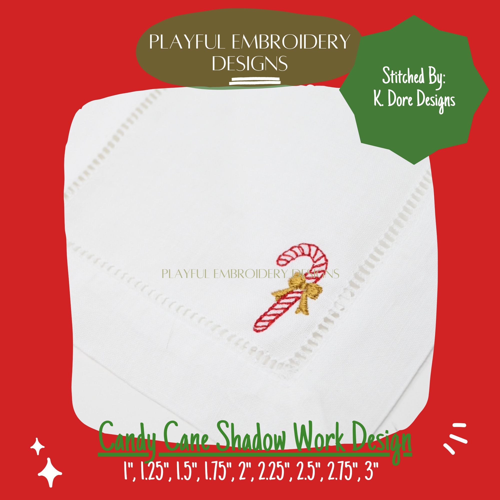 Candy Cane Shadow Work Mini Embroidery design, Candy Cane Shadow work Machine Embroidery Design, Digital Download