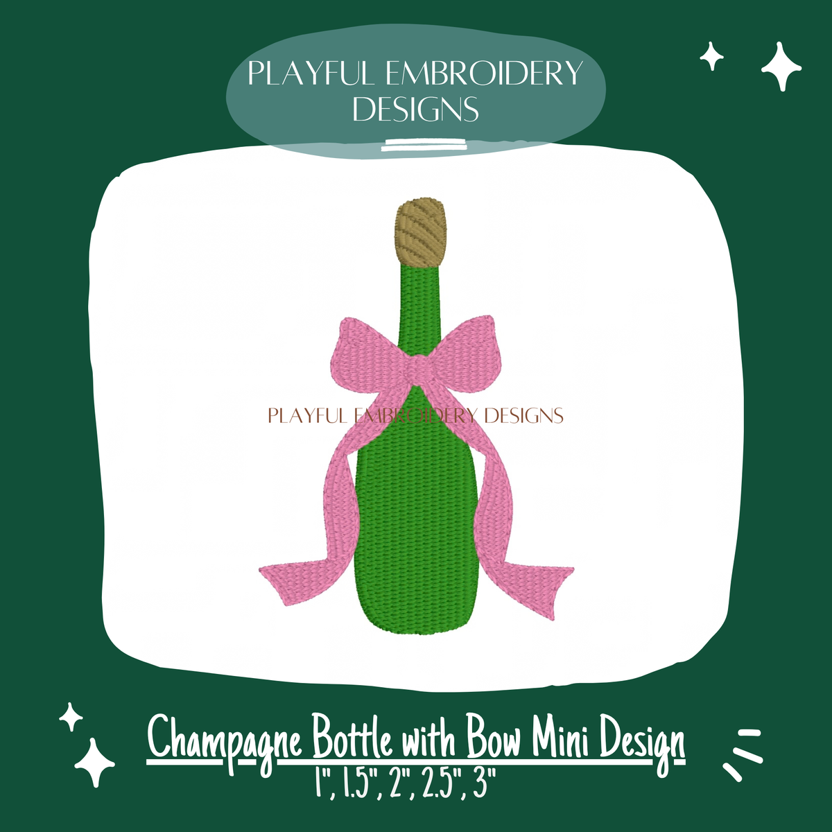 Champagne Bottle with Bow Mini Design for Machine Embroidery (Digital File)