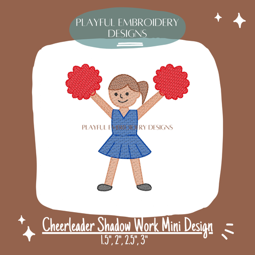 Cheerleader Mini Shadow Work Design for Machine Embroidery (Digital File)