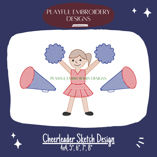 Cheerleader Sketch Design for Machine Embroidery (Digital File)