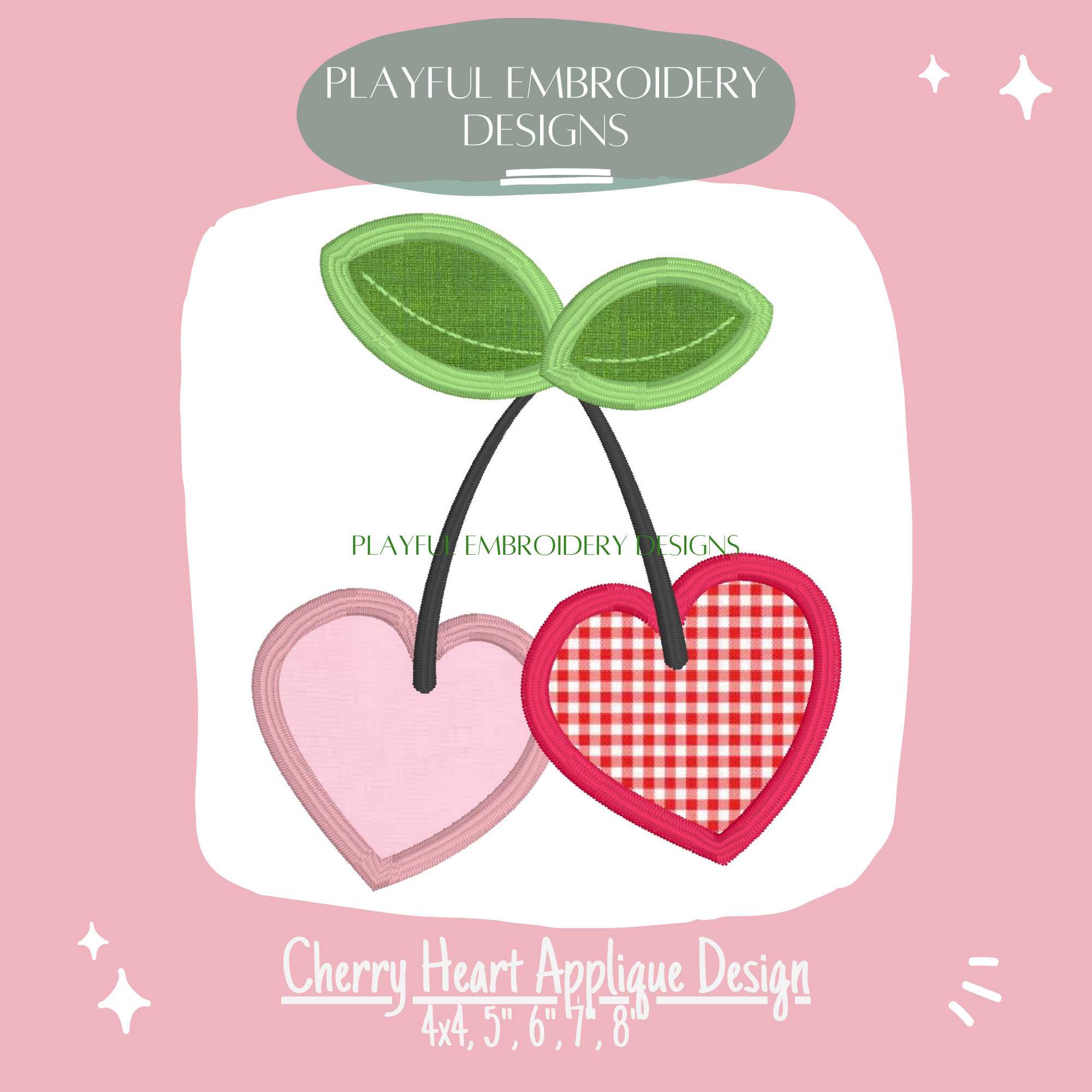 Cherry Double Heart Satin Stitch Applique Design for Machine Embroidery (Digital Download)