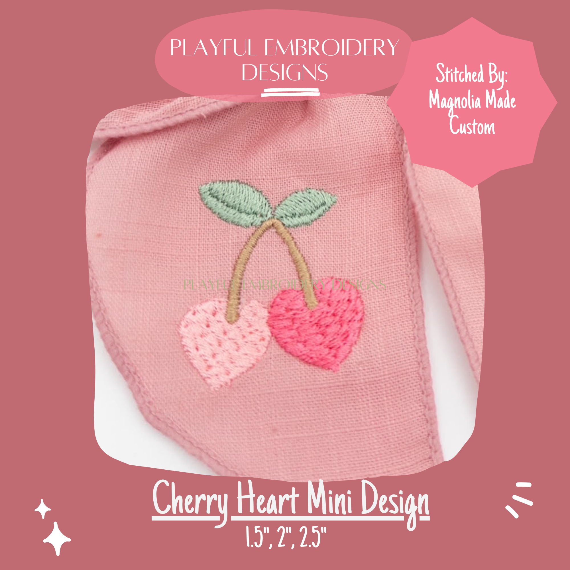 Cherry Heart Mini Machine Embroidery Design (Digital Download)