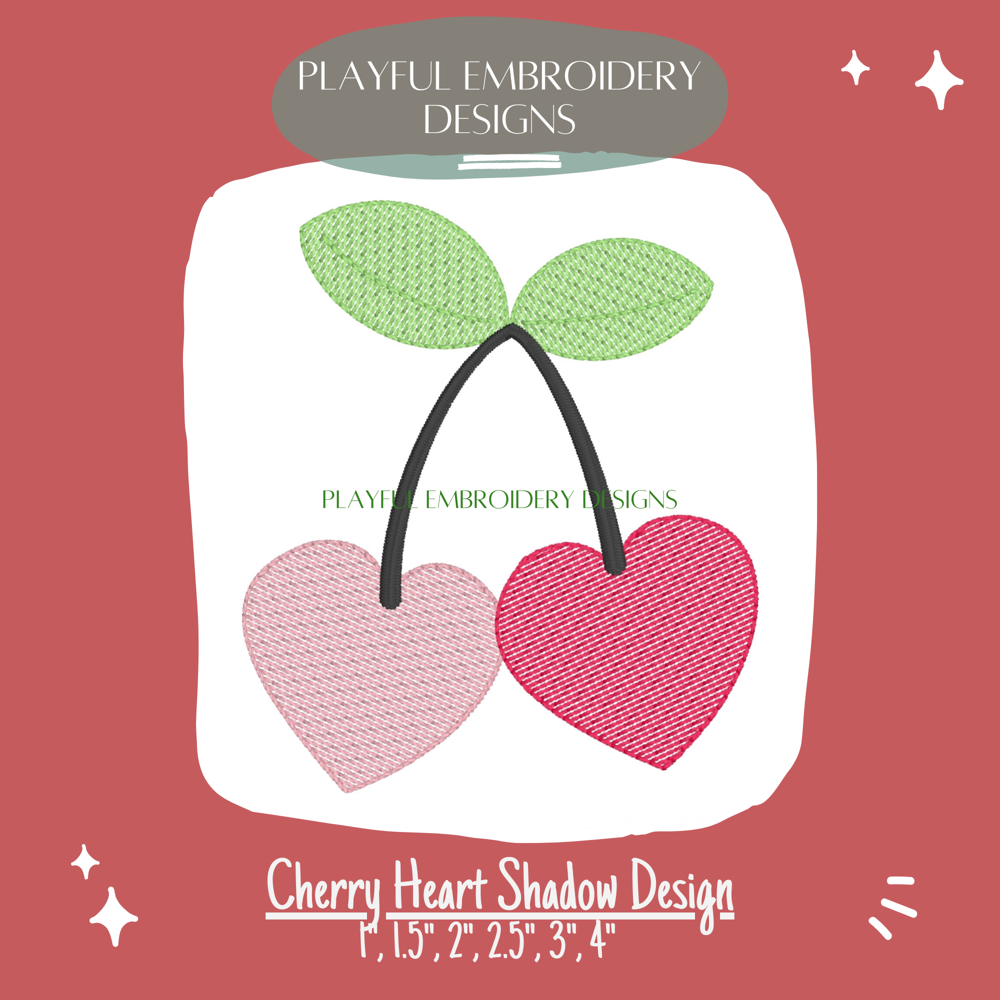 Cherry Heart Shadow Work Embroidery Design for Machine Embroidery (Digital Download)